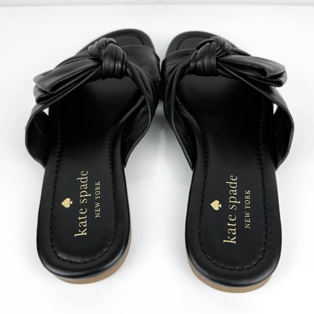 Kate Spade Marcella Black Leather Knotted Slip On Sandals NEW Size 7